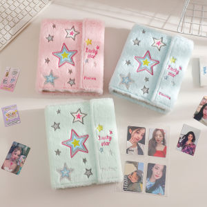 Hisocute Embroidered Star Plush Album Magnetic Snap Instant Photo Card Holder A5 Size Portable Storage for Business And Culture