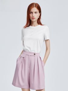 Finity White Short Sleeve Womens T-shirt Summer New Silk Lustrous Cotton Elastic Loose Casual Top round Neck Creative Pattern