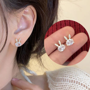 Korean Fashion Cute Rabbit Earrings Elegant Zircon Earring Ear Stud Jewelry Accessories for Women Girls