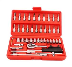 46-Piece Professional Ratchet Wrench Set with Hex Drive Durable Hardened Steel Vehicle Maintenance Tool Kit