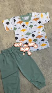 Nanaku Baby - Setelan Baju Bayi Lengan Pendek Celana Panjang Setelan Harian Motif Ikan Pari Rekomendasi Usia 3-12 Bulan