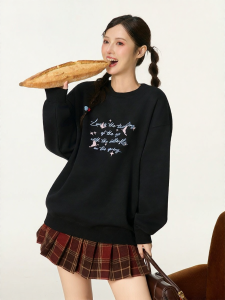 Gbiaior | Áo Hoodie In Chữ Retro Cổ Tròn Cho Nữ Mùa Thu Đông 2026