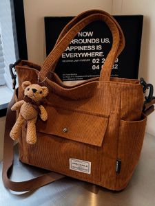 Large Capacity Canvas Tote Bag Womens Fashion Corduroy Handbag Commuter Single Shoulder Bag for College Students