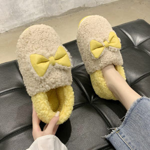 Ankle Wrap Cotton Slippers for Women Interior Home Plus Stuffed Warm Slugged Bottom Non Slip Winter Cute Bows Confinement Shoes