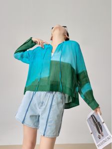 XIAODADEHUA | American Retro Blue Floral Print Shirt Spring/Summer 2026 New Arrival Aesthetic Dopamine Style Drawstring
