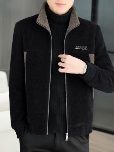 HENGYUANXIANG | Warm Thick Woolen Coat For Men Stand Collar Snail Pattern Casual Fashion Autumn Winter Jacket Youth Size Zipper Closure Outerwear