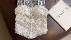 Áo 2 dây ren hoa phối cúc ngọc cực xinh dành cho bạn nữ