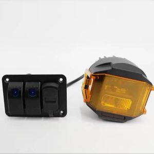 HAOLIDE Rocker Switch Aluminum Panel 3 Gang Toggle Switches Dash 5 Pin ON/Off 2 LED Backlit for off-road useCar Marine Blue