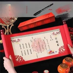 New Style Engagement Book Chinese Wedding Scroll down Engagement Book with Gift Date Presentation Holy Decree Prop