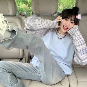 เสื้อสเวตเตอร์ถักแขนยาวสีน้ำเงินสำหรับผู้หญิง ฤดูใบไม้ร่วง/ฤดูหนาว 2025 ดีไซน์ใหม่ สไตล์เกาหลี เสื้อชั้นใน เสื้อคลุม เสื้อผ้าทำงาน