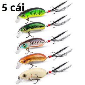 GOBAIT 6cm 10g Mồi Câu Cá Crankbait Chìm Chậm Có Lông Vũ Móc Ba Ngạnh Cứng Nhân Tạo Wobbler Cho Đại Dương Sông Hồ 1-5 Chiếc Bộ