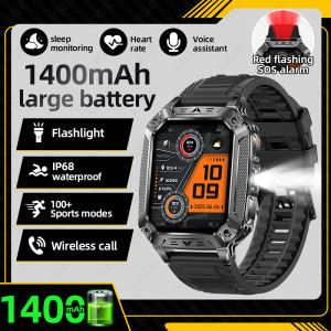 LIGE | 2026 New 1400mAh Battery Smart Watch Military Outdoor Sports Tracker IP68 Waterproof LED Flashlight Heart Rate Smartwatch Men
