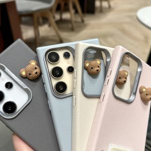 Casepark เคสหนังสำหรับ Samsung S24 S23 S23FE เฉียบ A11มาก A12 A13 A14 A15 A22 A32 A52 A23 A06 A33 A55 A35 A16 A53 A73 A34 A24 4G 5G 3D DIY สีสันการ์ตูนหมีน่ารักย้อนยุคเรียบง่ายสไตล์เคสหนัง S