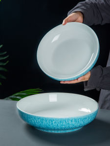 Thickened Blue Flame Ceramic Soup Bowl Large round Underglaze Color Creative Jiangxi Porcelain Fish Stew Dish 10 Inch