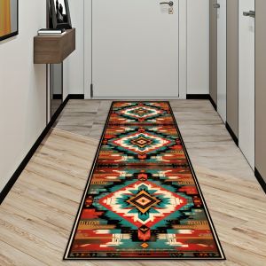 VIKAMA Bohemian Runner Rug Retro Hallway Non-slip Kitchen Floor Mat Balcony Laundry Room Rug Home Decoration