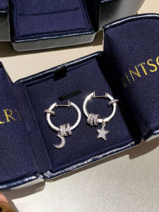 CAFFTI | Rhine-stoned Star and Moon Hoop Earrings Light Luxury