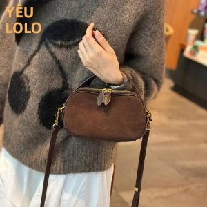 Túi Đeo Vai Mini Bằng Da Bò Thật Da Lộn Nữ Phong Cách Retro Đa Năng Đeo Chéo Nhỏ Cầm Tay Thời Trang