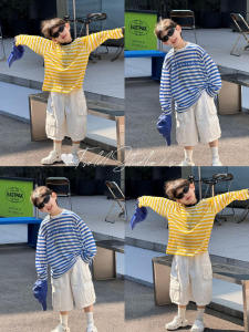 Áo Thun Chống Nắng Sọc Thời Trang Cho Bé Trai Mùa Xuân Hè Mới Về Thường Ngày Thoải Mái Thoáng Khí Dài Tay Thời Trang Cotton Pha Trộn