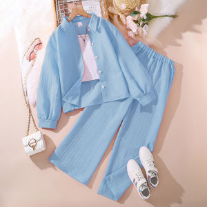 New Spring Collared Long Sleeve Shirt and Trousers For Girls