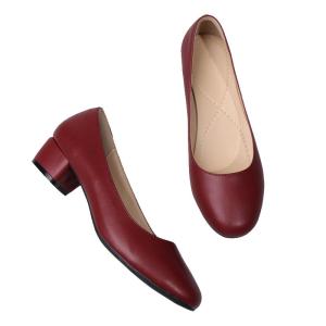 Red Wedding Shoes Women Soft Genuine Leather High Heels Comfortable round Head Spring Autumn Single Shoes for Mom Grandma