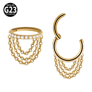G23 Pure Titanium Segment Septum Clicker Chain Dangle Hoop Ear Helix Tragus Cartilage Earrings Body Piercing Jewelry 16G