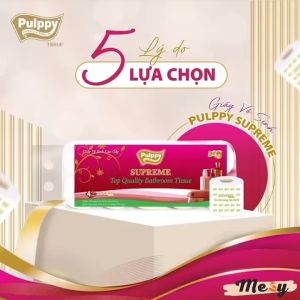 Lốc 10 cuộn giấy vệ sinh cao cấp Pulppy Supreme 4 lớp mềm mịn dai không mùi và tiện lợi