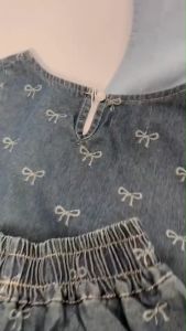ppitchy.shop - Ribbon Jeans Set เสื้อแขนกุด+กางเกง ยีนส์ลายโบว์ มี 2 สี