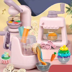 DIY Color Mud Noodle Machine Play House Pretend Toy Simulation Kitchen Ice Cream Machine Set Model Plasticine Clay Gift