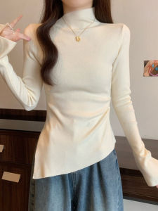 Half Turtleneck Asymmetrical Hem Flare Sleeve Tops Women Fall plus Size Plus Size Ladies Chic Elegant Slimming Underwear Sweater