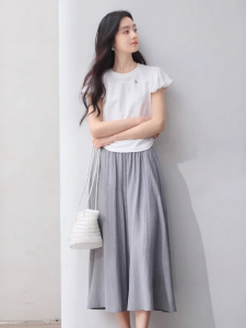 XIANGYING | Áo Thun Tay Bong Bóng Ngắn Kéo Dây eo