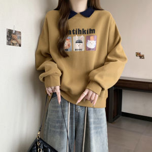 Slim Fit Polo Neck Sweatshirt Womens Autumn New Loose Versatile Korean Style Long Sleeve Top Thin Material Fashion Trend