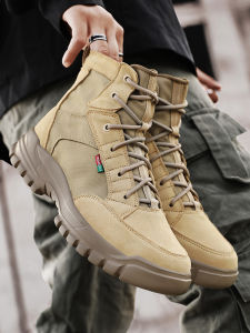 Mens Genuine Leather Martin Boots High Top Work Shoes Autumn Winter Climbing Boots Anti-Slip Tactical Hiking Shoes Large Size 46