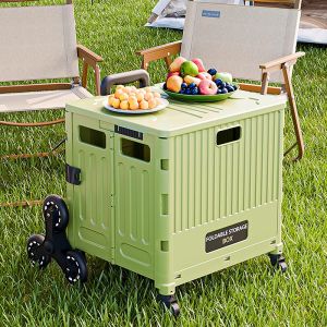 Large Capacity Outdoor Camping Foldable Storage Box Table Integrated Portable Shopping Cart with Wheels Field Supplies Organizer
