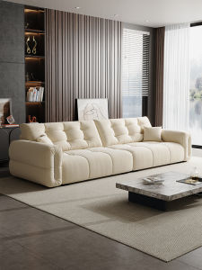 High-Back French Cream Style Plush Fabric Sofa