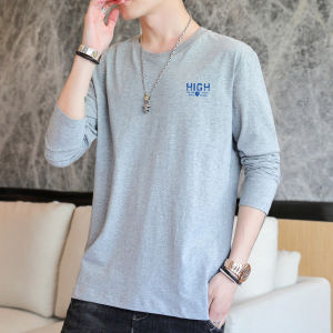 Loose Fit Pure Cotton Long Sleeve round Neck T-Shirt White Mens Autumn Base Layer Shirt Fashionable Youth Casual Top