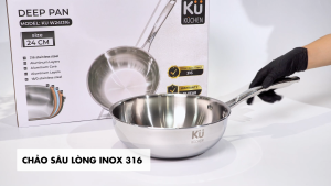 Chảo Inox 316 Nguyên Khối 5 Lớp Sâu Lòng Ku Kuchen W241316 | Chống Dính Tự Thân | Nấu Bếp Từ | 24cm