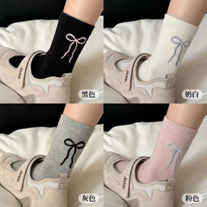 Pure Cotton Butterfly Knot Long Tube Socks Womens White Mid-Calf Spring Autumn Trendy Japanese Ballet Style Summer Socks