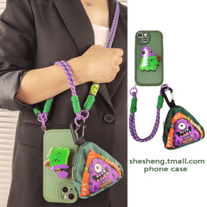 Creative Cartoon Green Monster Phone Stand Compatible Oppo RENO Series Soft Silicone Protective Case Womens New Model Crossbody Handbag