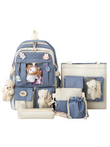 OUDENGPAI | Canvas Backpack For Middle School Girls Large Capacity Double Shoulder Sweet College Style Waterproof Zipper Closure School Bag