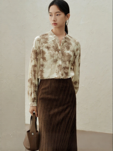 Yigue | New Chinese Style Velvet Print Blouse