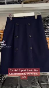 Chân váy công sở chữ A 2 lớp phối 6 cúc Tây Collection
