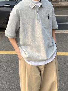Áo Thun Nam Tay Ngắn Dáng Rộng Mùa Hè Cổ Polo Cotton Phong Cách Nhật Bản Cổ Điển Tay Lửng Thường Ngày Cho Thanh Thiếu Niên