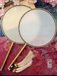 Quạt Tròn Trắng Khung Trúc Nâu Phong Cách Trung Quốc Quạt Tranh Vẽ Tranh Quạt CuộN Gió Giả Cổ Lụa Thật Vẽ Tay Thêu Nghệ Thuật