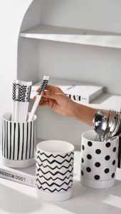 Ống đựng thìa đũa sứ cao cấp tráng men kèm khay dứng thoát nước phong cách Bắc Âu hiện đại - 3 mẫu