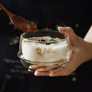 ชามซุปติดผนังสองชั้นชามแก้วทนความร้อนชามใส่ขนมหวานโยเกิร์ตอาหารเช้าชามสลัดข้าวโอ๊ตบด350/550มล.