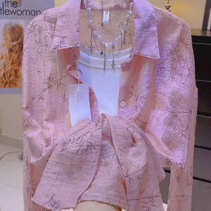 Áo Khoác Chống Nắng Tay Dài Mùa Hè 2025 Cho Nữ in Lá Tre Dáng Rộng Mỏng Thường Ngày Áo Len Cardigan Hở Cổ Polo