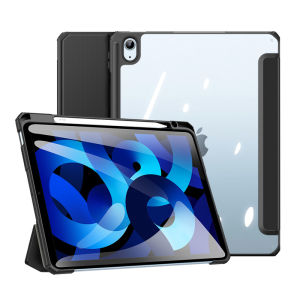 DUX DUCIS for iPad Air 11 2025 2024 Case PU Leather Cover with Pen Holder Flip Folio Trifold Stand Protective Shockproof Tablet Case with Clear Transparent Back Shell Cover Support Auto Wake / Sleep