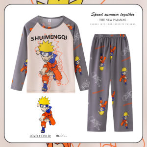 2024 Spring Childrens Naruto Long Sleeve Sleepwear Thin Cotton Polyester Suit Boy Girl Cartoon Print Pajamas Spring Autumn