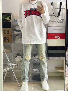 Autumn Fashion Brand Letters Print Pure Cotton Long Sleeves T-Shirt Mens and Womens Couple Stylish Loose Street Bottoming Shirt Tops