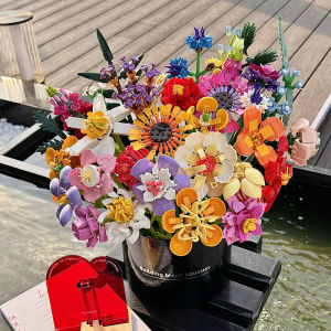 ชุดตัวต่อรูปช่อดอกกุหลาบและดอกทานตะวันแบบนิรันดร์ 2-in-1 ของตกแต่งบ้าน DIY สำหรับผู้หญิง ของขวัญวันวาเลนไทน์ วันครบรอบแต่งงาน